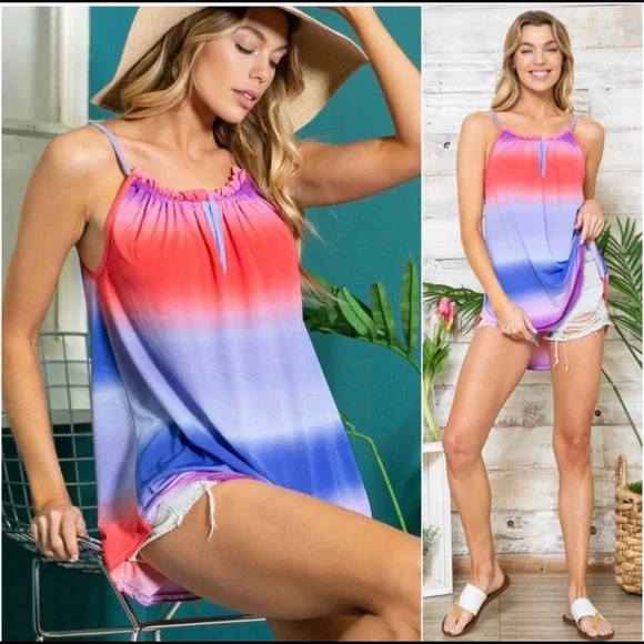 Tie dye vibrant lightweight women’s summer halter top - Picture 2 of 3